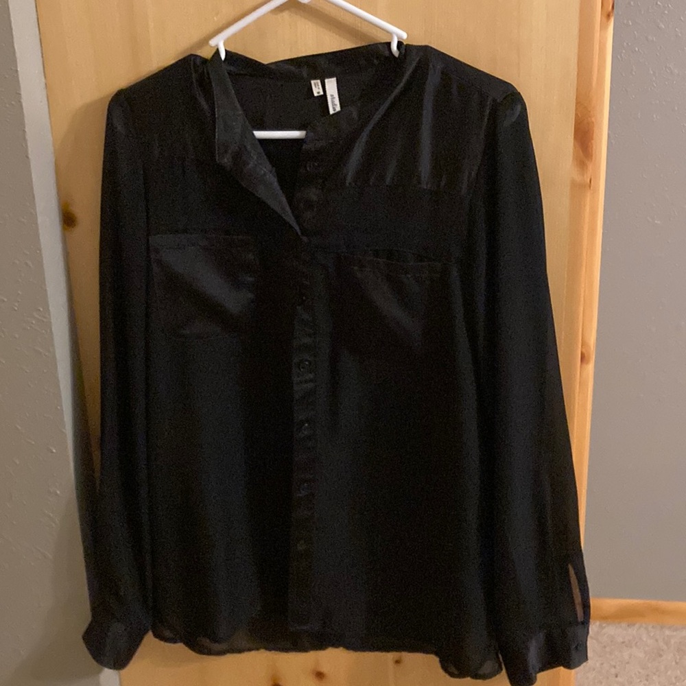 Dressy Black Sheer Button Up